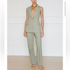 ZARA Straight Leg Linen Blend Pants Light Khaki High Waist REF 8183/722 Womens S